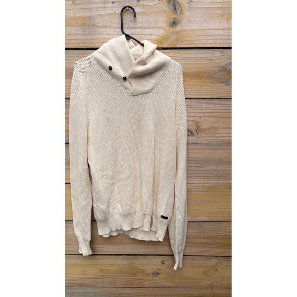 Polo Ralph Lauren Other - Polo Ralph Lauren Mens XL Cream Cotton Shawl Collar Button Neck Knit Sweater